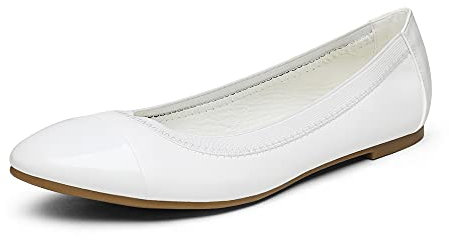DREAM PAIRS Women's Sole-Flex White Ballerina Walking Flats Shoes Size 8.5 US/ 6.5 UK
