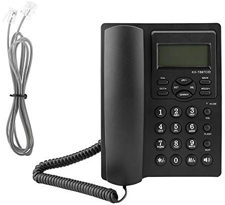 Eboxer LCD-Display Schnurgebundenes Telefon mit Freisprechfunktion 3-Gruppen-Alarme Desktop-Kabelgebundenes Telefon für Büro (Schwarz)