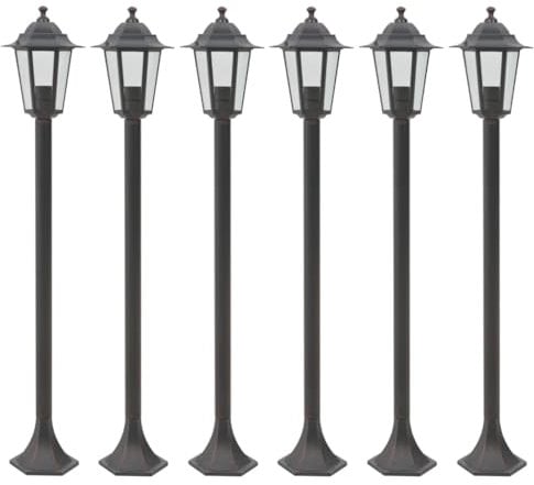 vidaXL 6X Lampioni da Giardino E27 Alluminio Bronzo Luce da Esterno Lanterna