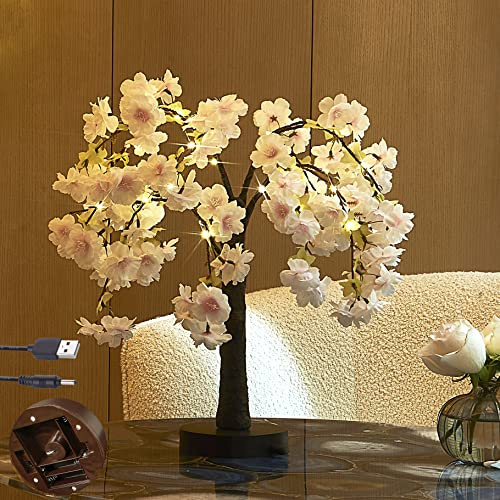LITBLOOM - Albero di ciliegio illuminato con 40 LED da tavolo con timer artificiale per bonsai da tavolo con spina USB e funzionamento a batteria, per matrimoni, feste, Pasqua, vacanze