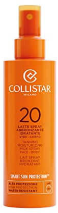 Collistar Spray-Bräunungsmilch mit LSF 20, reich an Vitamin E, frisch, superabsorbierbar und wasserfest, ist der ideale Sonnenschutz für Sportler. Für Gesicht und Körper, 200 ml
