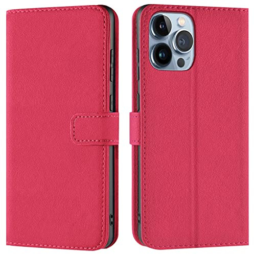 Verco Handyhülle für iPhone 13 Pro Max Hülle, Bookcase Tasche Flipcover für iPhone 13 Pro Max Case [ 6,7 Zoll ] [Kartenfächer/Aufstellfunktion], Pink