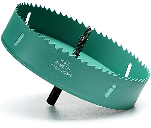 Seghe a Tazza Bi-Metallica 160mm, M42 HSS Sega A Tazza Trapano Punta Elicoidale Foro per Iron Alluminio, Legno, Cartongesso, Tubi, Plastica, Pannelli di Fibra/Verde