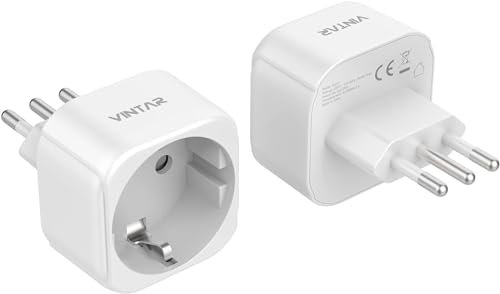 VINTAR 1 PC Adapter Italien Steckdose, Europa/Deutschland nach Italien Reiseadapter für Italien, Syrien, Uruguay, Chile, Malediven, L förmiger Reiseadapter, Weiß