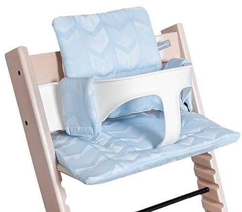 Hoppediz Hochstuhl Sitzkissen Set, passend für Stokke Tripp Trapp, 2-teilig, 100% Bio-Baumwolle, Design Amsterdam aqua