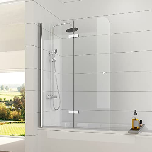 EMKE 100x140cm Duschtrennwand für Badewanne Faltwand Duschabtrennung Badewannenaufsatz NANO einfach-Reinigung Beschichtung 6mm Sicherheitsglas Chrom