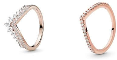 Pandora Prinzessin-Wishbone Ring in Roségold mit 14 Karat rosévergoldete Metalllegierung & Sparkling Wishbone Ring mit 14 Karat rosévergoldete Metalllegierung