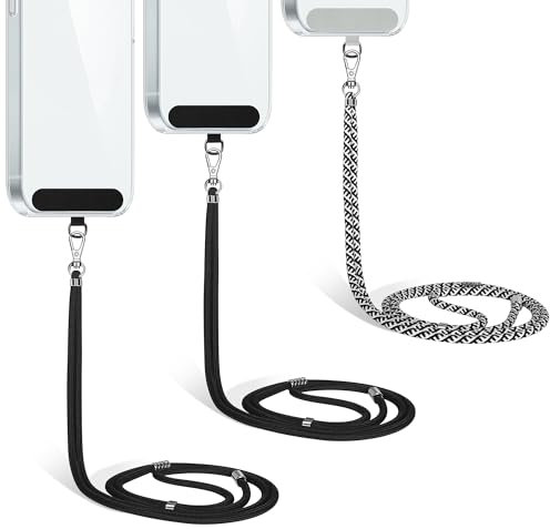 COCASES Crossbody Phone Lanyard Strap with Patch, Adjustable Nylon Neck Strap Necklace Phone Compatible with Most Smartphones (Black*2 & Black+White)