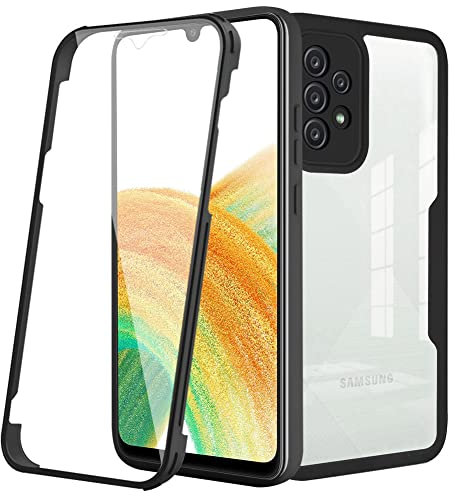 Orgsty Funda para Samsung Galaxy A52 / A52 5G / A52s 5G, Transparente Carcasa con Protector Pantalla Integrado y Protección de Cámara 360 Grados Antigolpes Suave Silicona TPU Carcasa, Negro
