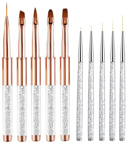 5 pièces Pinceau Nail Art Ongles Gel+5 Pièces Pinceaux en Détail à Ongles,pinceaux à ongles fins pour nail art,Stylo Ongle Art,pour dessiner des lignes DIY Conception,pour les Débutants Professionnels