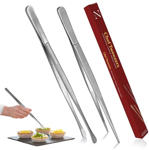 Namre Cooking Tweezer Chopstick Tongs, 2-Pack Stainless Steel, Silver