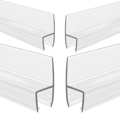 GEZMR 4-Pack Frameless Shower Door Side Seal Strip Shower Door Bottom Seal Shower Door Sweep for 3/8 Inch Thick Glass, Vertical H-Type Glass Door Seal Stop Shower Leaks. (4-Pack x 45 Length)