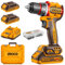 INGCO Perceuse Visseuse Compacte Sans Fil 20V, Moteur Sans Balais, 2 Vitesse Variable, 0-500/2000 tr/min, 66NM, 22+1 Réglages de Couple avec 2 Batterie 2,0 Ah, 1 Chargeur et 47 Accessoires CDLI20668