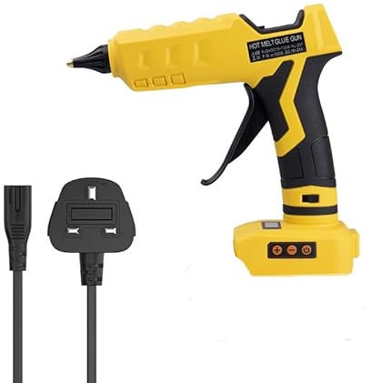 Cordless Hot Glue Gun Compatible with Dewalt 20V Battery (No Battery), 100W, 100-200℃, Dual Power Supply, Fast Preheating Glue Gun with 10pcs 11mm Glue Sticks for DIY Craft, Home Repair