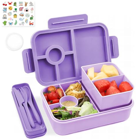 Bugucat Brotdose Kinder mit Fächern 1300ML 3PCS, Lunchbox Auslaufsicher mit 4 Fächern, Bento Box für Erwachsene, Frühstücksbox Vesperdose für Jungen&Mädchen Lila