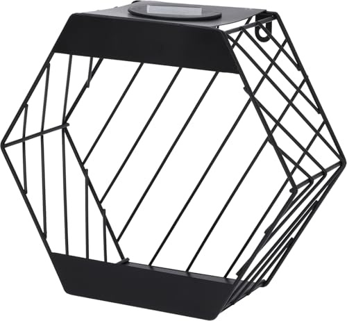 JSH Solar LED Garden Wall Planter Lamp | Hexagonal or Round Iron Lattice Lantern Light | Outdoor Decorative Porch Patio Fence Decor Lighting (Hexagonal)