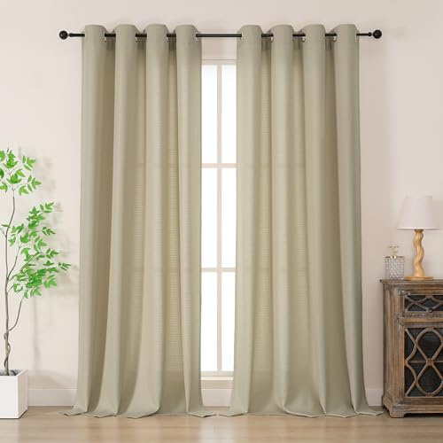 Simplebrand Wohnzimmer Vorhänge Leinen Ösenvorhang Leinenoptik Vorhang Boho Gardine mit Ösen Semi-transparent Leinenvorhang Gardinen Ohne Bohren Curtains 2er Set für Schlafzimmer, HxB 229x140 cm