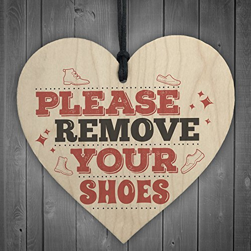 RED OCEAN Please Remove Shoes Take off Porch Hanging Door Wall Sign Shabby Chic Wooden Heart Plaque Gift