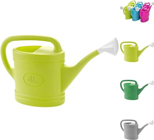 PLASTIFIC Regadera de plástico ligera, rociador de agua, botella de riego desmontable, rosa para jardín, exterior, casa, flores, bonsái (4 L, verde lima, regadera de plástico)