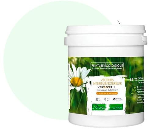BOX DECO COULEURS Pintura natural ecológica interior exterior con aspecto terciopelo Natura – 1 l/13 m² [Clase energética A+], verde agua