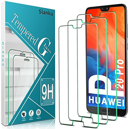 Slanku 3 Piezas, Protector Pantalla para Huawei P20 Pro Cristal templado Antiarañazos, 9H Dureza, Antihuellas, 0.33 mm Ultra Transparente, Ultra Resistente