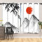 SDOTPMT 107x245cm Japanisch Tuschemalerei Klassisch Fenstervorhang Bambus Blätter Mt Fuji Rot Sonne Fenstervorhänge Orientalisch Traditionell Schiebevorhang für Wohnzimmer Schlafzimmer, 2 Stücke