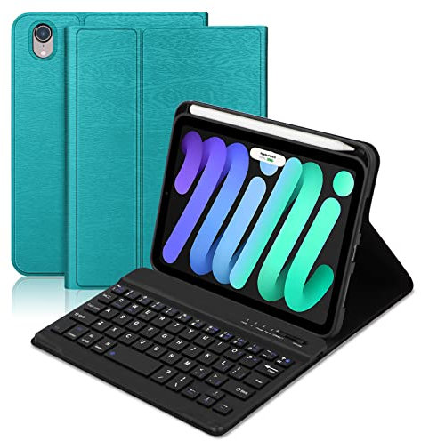 BORIYUAN iPad mini 7th (A17 Pro) Keyboard Case 2024, Detachable Wireless Bluetooth Keyboard Slim Folio Smart Cover with Pencil Holder for iPad mini 7th 2024/6th Generation 2021 8.3 inch - Green