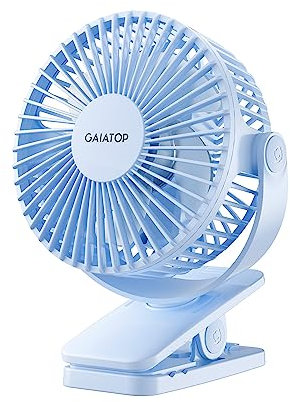 Gaiatop - Ventola portatile con clip, alimentata a batteria, piccola e potente 3 velocità, silenziosa rotazione a 360°, mini ventola di raffreddamento personale ricaricabile tramite USB, per computer