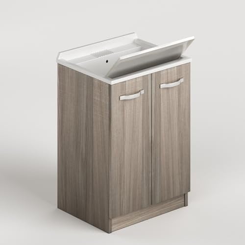 Linea Azzurra Lavatoio con Mobile a 2 Ante in Legno 61x86x50cm Made in Italy Olmo per Esterno e da Interno per Lavanderia Lavapanni Moderno ed Elegante