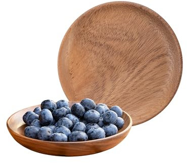 Muso Wood Assiettes Rondes en Bois d'Acacia 15 cm - 2 Plateaux Mini pour Café au Lit, Dessert, Petits Pains