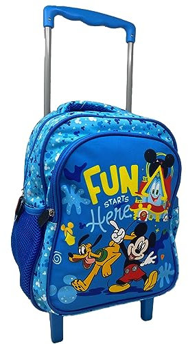 CARTOON Backpack Kindergarten Trolley School Bag with Extendable Handle Front Pocket Leisure Kids Backpack, Mickey (1), 36 x 26 x 12 cm