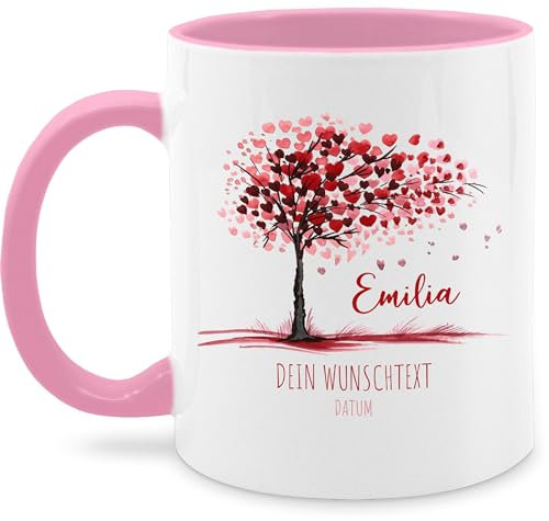 Tasse Tassen 325ml - Lebensbaum Geschenk Geburt I Geschenk Taufe I Taufgeschenk Kommunion I Geburtsdatum Konfirmation - 325 ml - Rosa - personalisierte konfirmationsgeschenke konfirmations geschenke