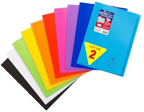 Clairefontaine 971601AMZC Un lot de 2 Cahiers Agrafés Koverbook - A4 21x29,7 cm - 96 Pages Petits Carreaux avec Marge 90 g - Couvertures Polypro - Couleurs Assorties Aléatoires