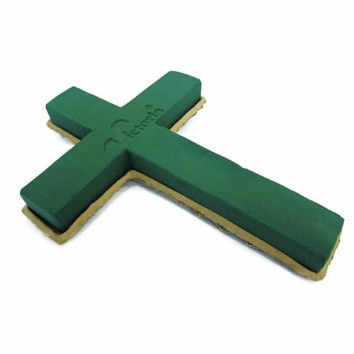 Creativery Nass Steckschaum Kreuz 40x30x5cm mit Eco Unterlage - für Profi Floristen & Hobby Bastler - umweltfreundlicher Frischblumen Steckschwamm Groß - Floristikbedarf - Grün Natur Braun