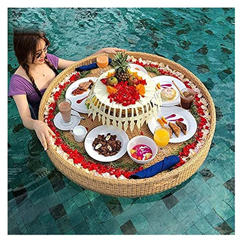 Bandeja para Servir Tejida de ratán, Bandeja Flotante para Servir, Mesa de Piscina, Bandeja Flotante de ratán PE, Bandeja Flotante Redonda para Comida para Piscina, Bandeja Flotante para ser