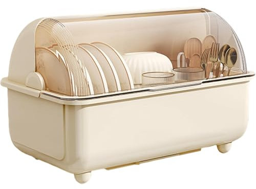Organizador de utensilios con tapa,Escurridor de platos con tapa | Organizador de cubiertos sellado para secar platos de cocina,Bandeja antideslizante para escurridor de platos, caja de almacenamiento