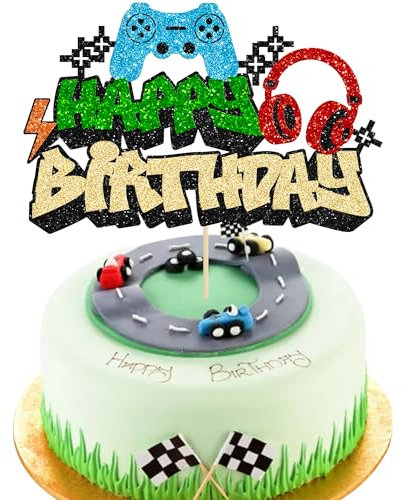 Gyufise Video Game Happy Birthday Cake Topper - Glitter Pick, Controllers, GamePad Decoration for Game Theme Baby Shower, Kids, Boys, Girls Party Supplies (1Pcs)