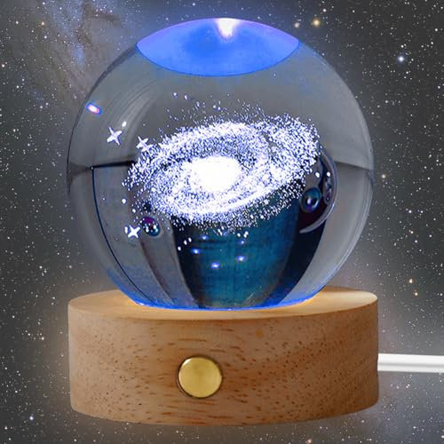 Vaileal 3D Sonnensystem Kristallkugel: 60mm Nachtlicht, Glaskugel Lampe mit Holzsockel, Glaskugel mit Touch Lampensockel, Kristallkugel mit LED Bunte Nachtlicht, Astronomie Modell Dekor