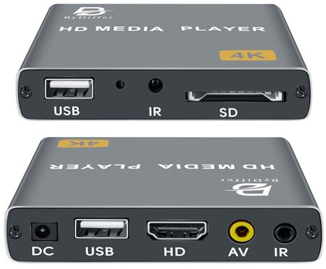 ByDiffer 4K Digital Media Player, TV MP4 Video Player for USB Drives and SD Cards, Digital Signage, H.265/HEVC, Looping and Auto Playback, Ultra HD, HDMI and AV Output (Grey)