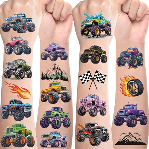Kinder Tattoo Jungen,Monster Truck Tattoo Kinder,10 Blätter Monstertruck Kindertattoos Temporäre Tattoos Sticker,Mitgebsel Kindergeburtstag Gastgeschenke Party Deko Geburtstag Deko