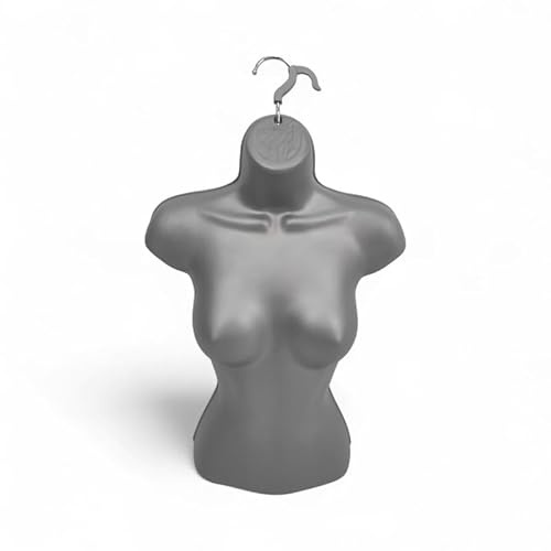 Matt Silver-Half Hanging Female Mannequin Torso – Lightweight Hollow-Back Display Bust – Wall-Mountable Polyethylene Body Form
