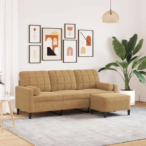 Emmtore Sofa, Couch mit Fußhocker Armlehnen Metallgestell, Polstersofa für Wohnzimmer, Loungesofa Sitzmöbel,Braun,180 cm