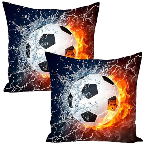ZenyTra Kissenbezug 40x40 Fussball Geschenk Jungen | Doppelseitig Fußball Zimmer Deko | Geburtstag Geschenk Kinder Jugendzimmer Sofakissen Dekokissen