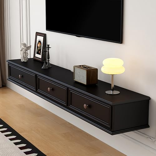 Floating TV Stand with Doors, Wall Mounted Media Console Cabinet for Living Room or Bedroom(Black,200cm)
