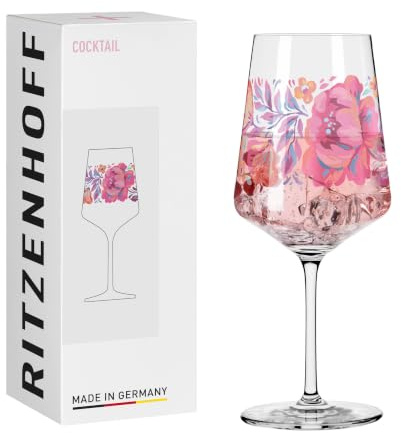 RITZENHOFF 3461013 Cocktailglas 500 ml - Serie Sommersonett - Motiv Blätter pink - Made in Germany