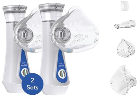 IEA Medical Inhalationsgerät Doppelpack – Vernebler für Kinder & Erwachsene | 2× Akku-Inhalator (USB-C), leise & tragbar – feine Zerstäubung, 3 Mundstücke, Auto-Abschaltung; Nebulizer für Kochsalzlösung
