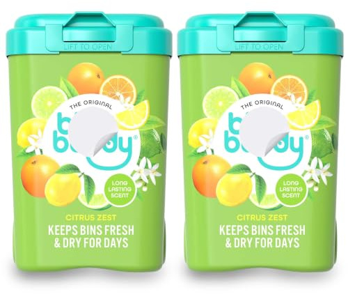 B!n Buddy Bin Freshener Deodoriser Powder Citrus Zest 450g x 2 Pack | Long Lasting Bin Odour Eliminator for Kitchen, Indoor, Outdoor, Compost & Food Waste Bins Keeps Bins Fresh & Dry