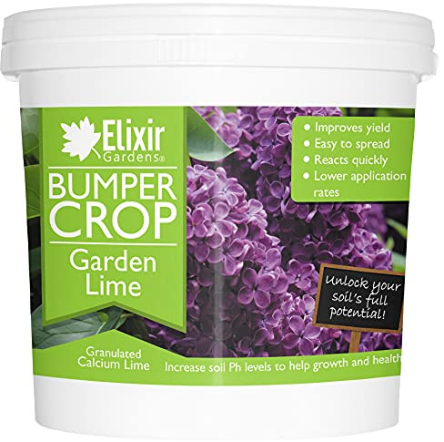 Elixir Gardens Bumper Crop Garden Lime Fertiliser | Granular Limestone 1kg - 25kg Weights Available | (1kg, Re-sealable Tub) | Treats over 25 sq.m