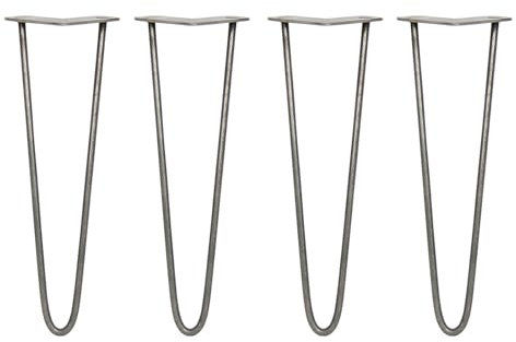 SKISKI LEGS 4 x Hairpin Legs/Hair Pin Legs Set Furniture Desk Bench Chair Table 16 2 Prong 10mm Raw Steel & Protector Feet…