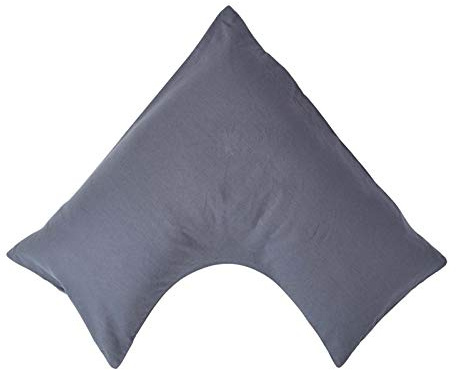 HOMESCAPES Luxury Soft Linen V Shaped Pillowcase Plain Dark Grey Textured Natural French Flax Fibre Linen & Pure 100% Cotton Blend Charcoal Pillowcase